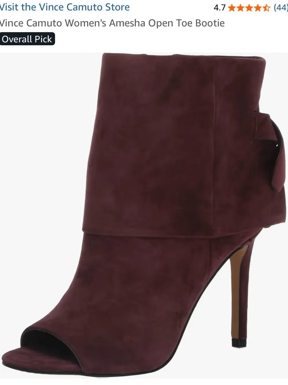 Vince Camuto Amesha Open-Toe Suede Maroon Women’s Ankle Booties with Bow Detail